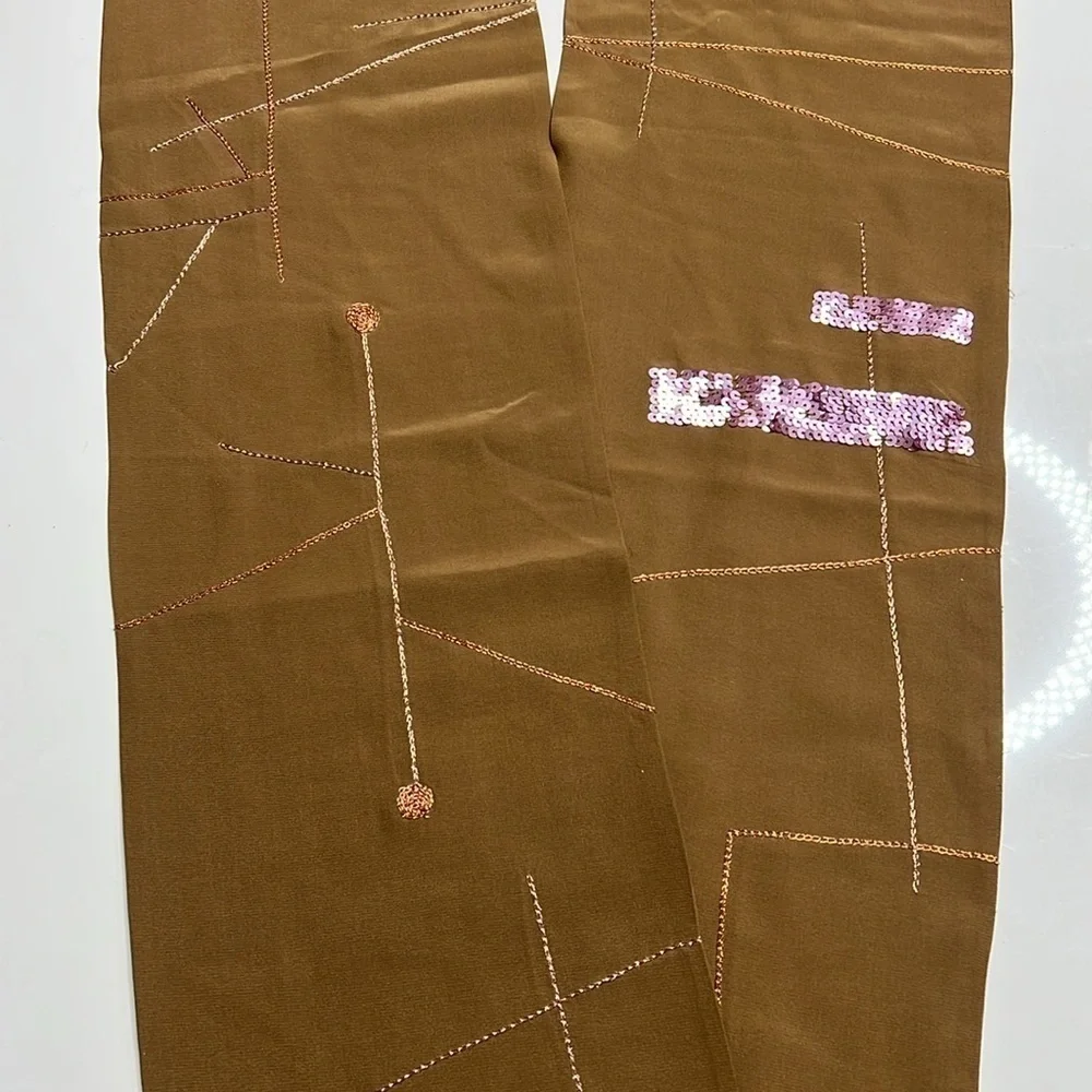 Geometric Silk 110” Scarf with Fringe and Beads - Picture 6 of 6